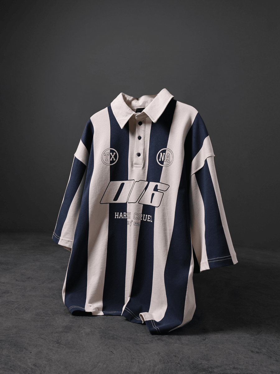 Striped Polo Jersey - Navy Blue - Sleek Thread