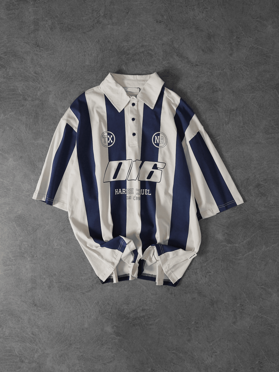 Striped Polo Jersey - Navy Blue - Sleek Thread