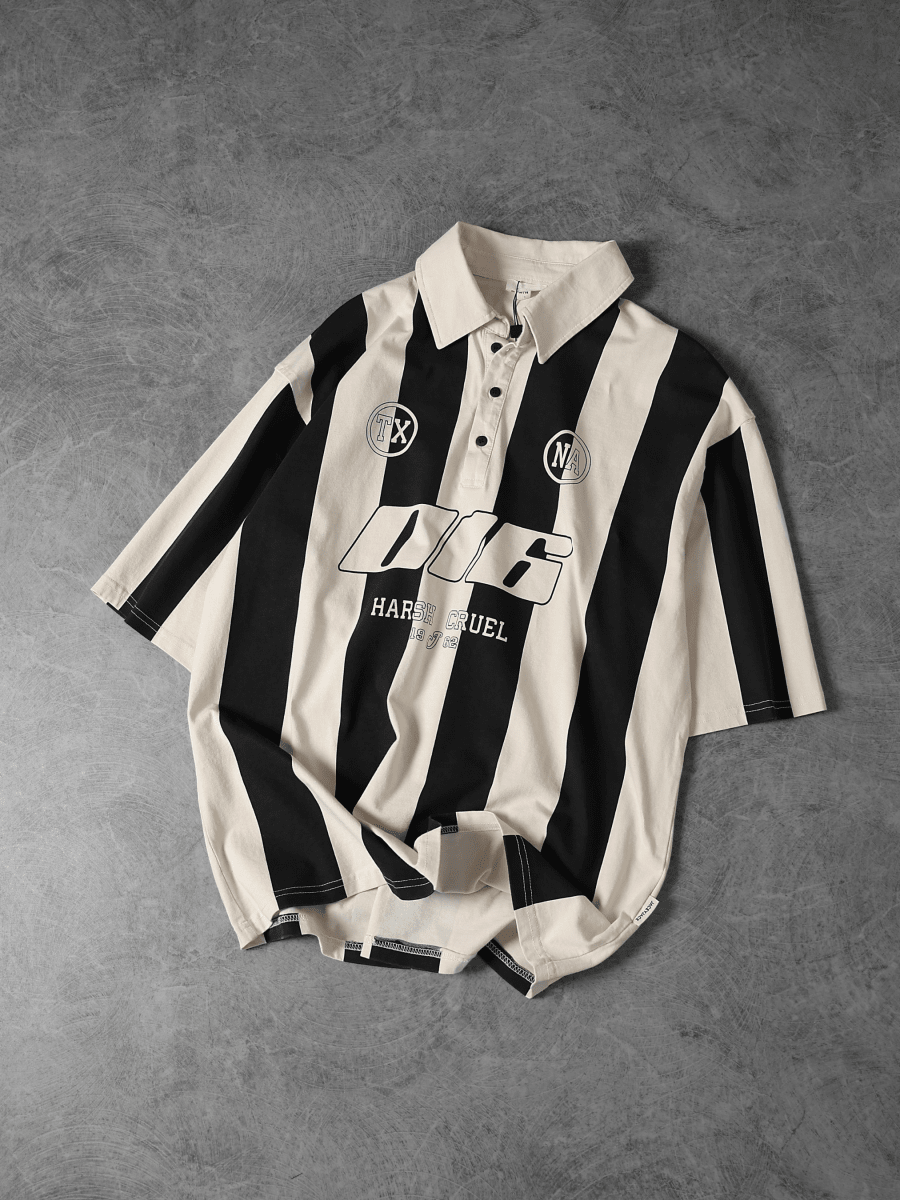 Striped Polo Jersey - Noir - Sleek Thread
