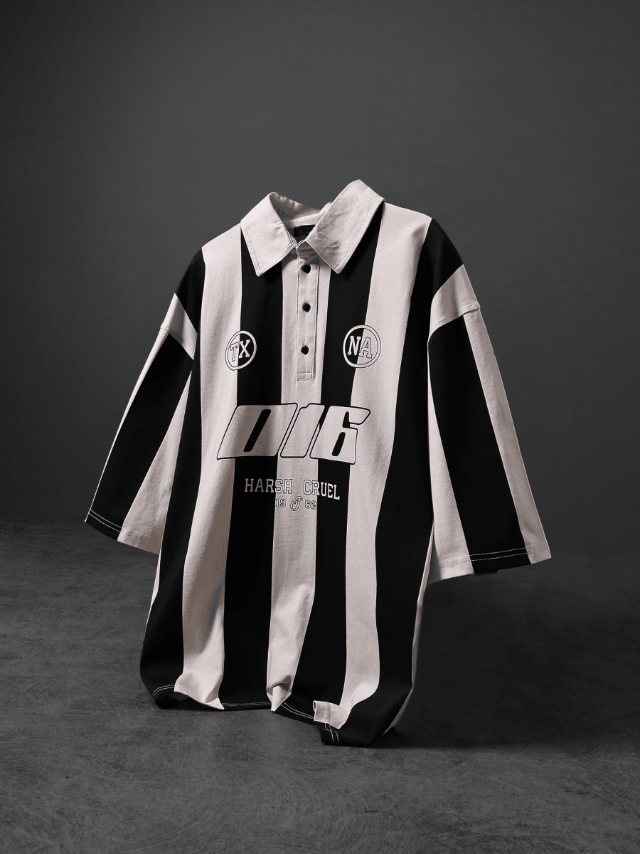 Striped Polo Jersey - Noir - Sleek Thread